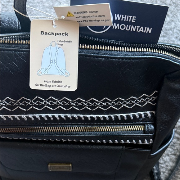 White Mountain Black Faux Leather Embroidered Backpack main image 6